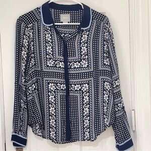 NWOT Maeve for Anthropologie Navy Floral Dot Print Blouse Shirt Top Size 12P